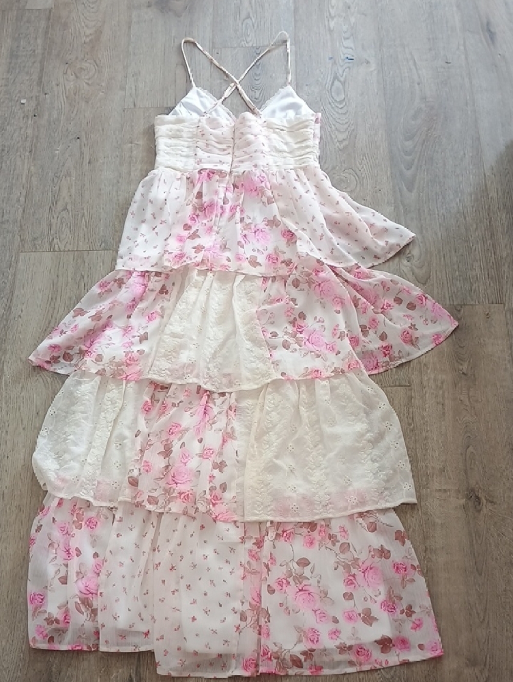 Altar'd State Cream and Pink Floral Tiered Maxi Dress - Picture 4 of 6